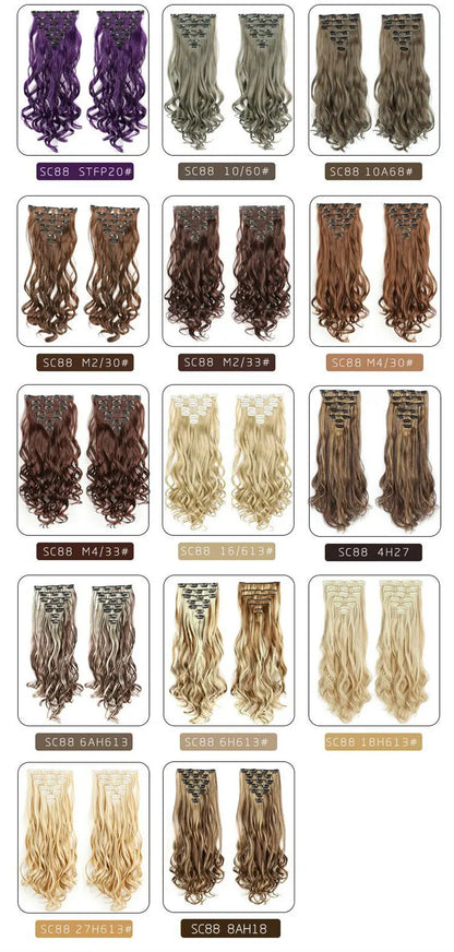 22 Inch Curly Wavy Clip In Hair Extensions Synthetic