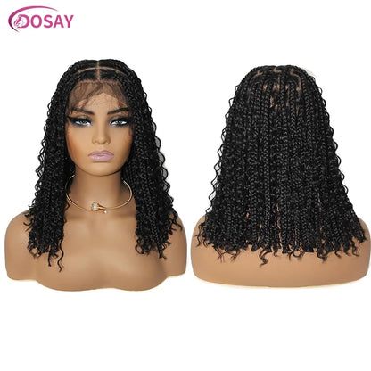 Short Bohemian Curly Braided Lace Front Wig 12 Inch