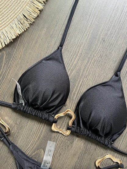 Halter Neck Micro Bikini Set Women Solid Swimwear