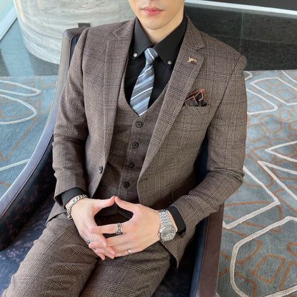 Modified Plaid Three-Piece Suit for Men