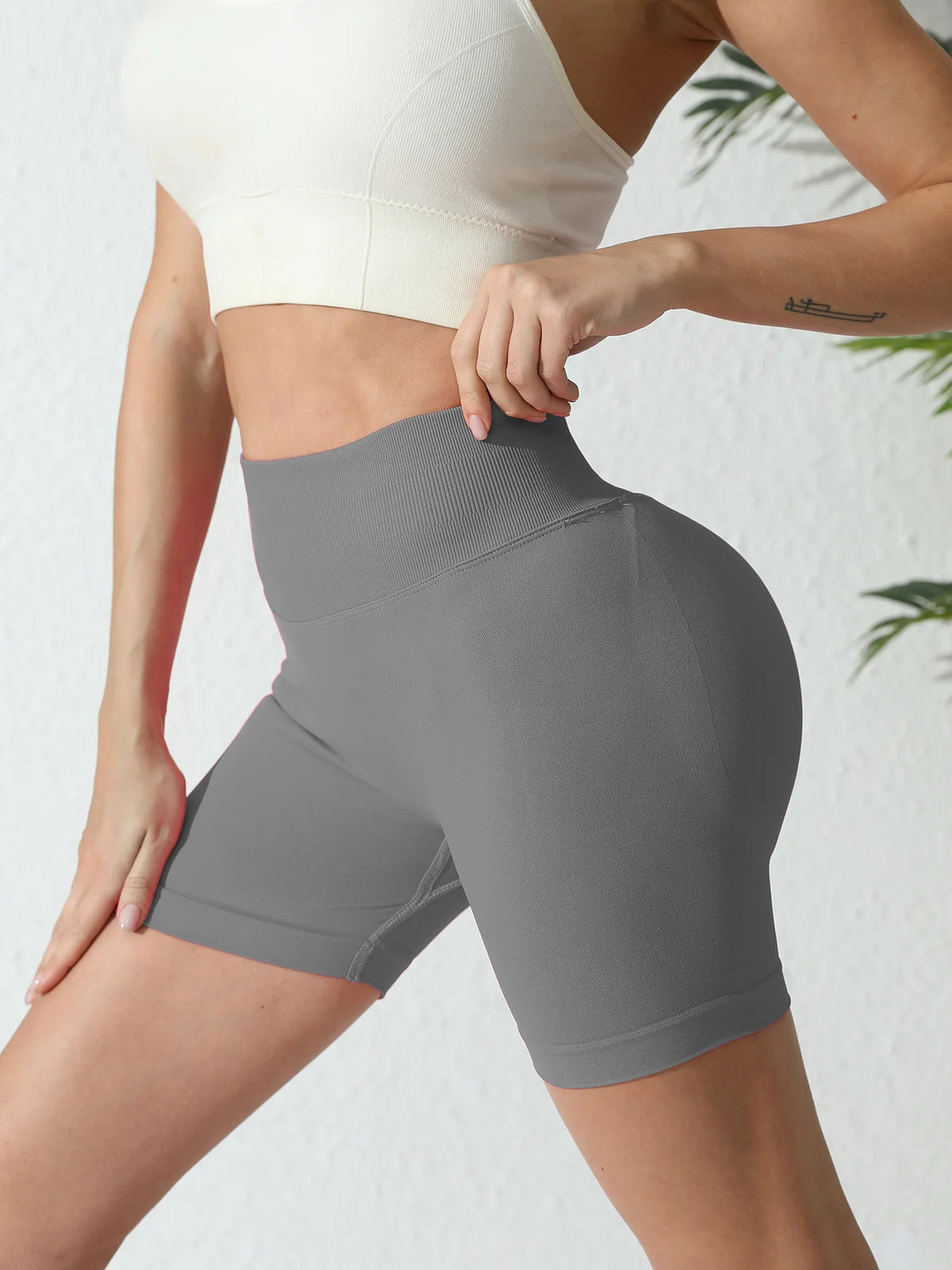 High Waisted Yoga Shorts for Women Nylon Elastane Solid