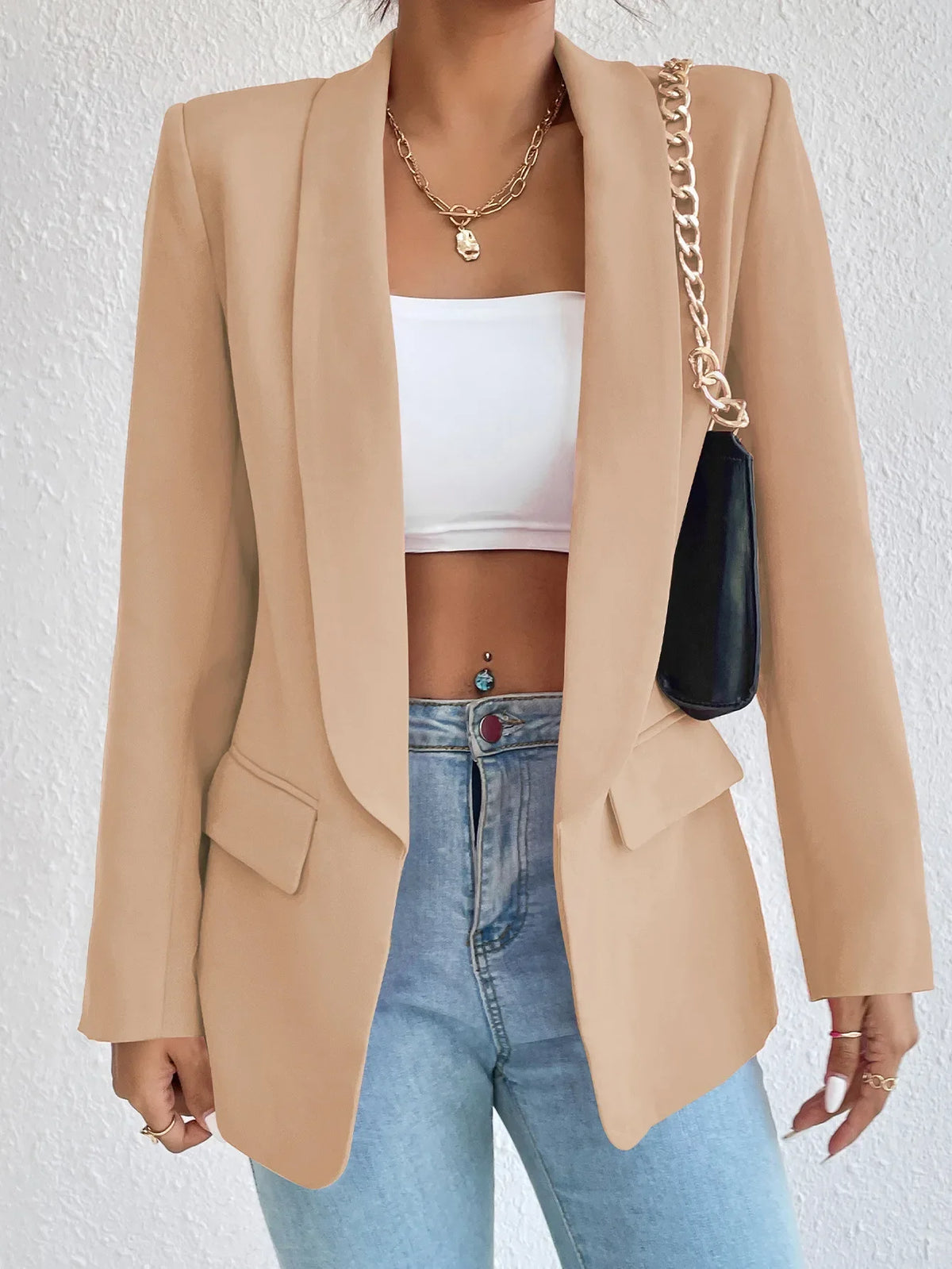 Solid Polyester Cotton Long Sleeve Women's Blazer