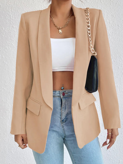Solid Polyester Cotton Long Sleeve Women's Blazer