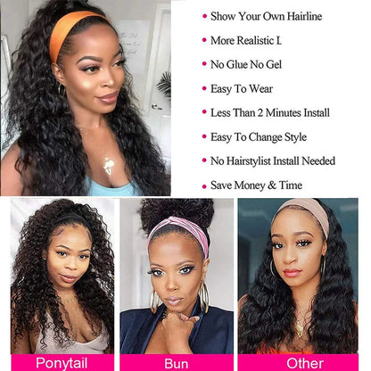 Deep Water Wave Human Hair Headband Wig 200% Density