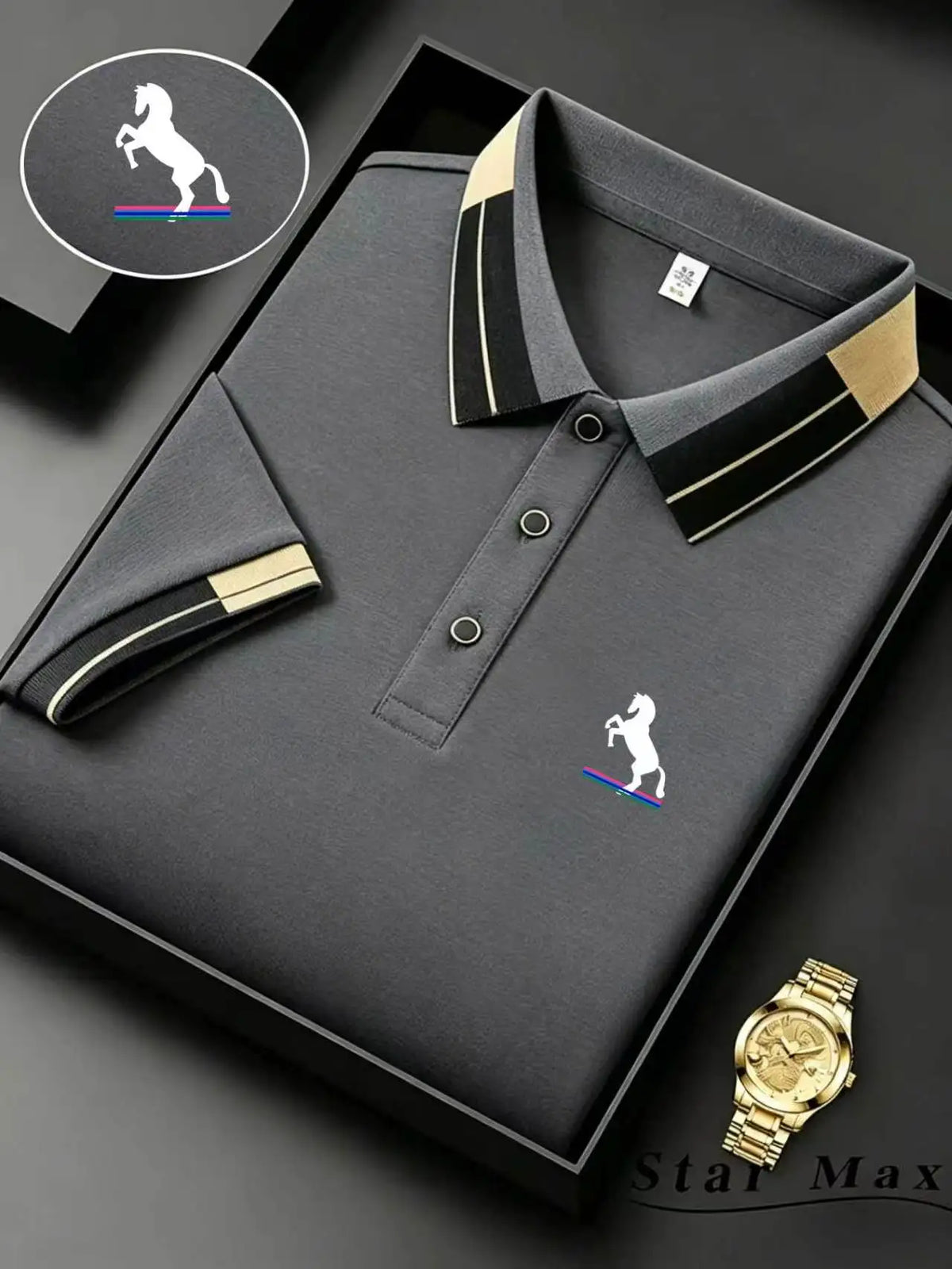 Men's Summer Casual Polo Shirt with Horse Embroidery