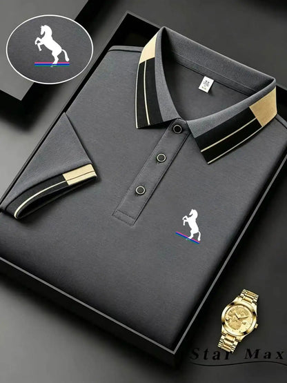 Men's Summer Casual Polo Shirt with Horse Embroidery