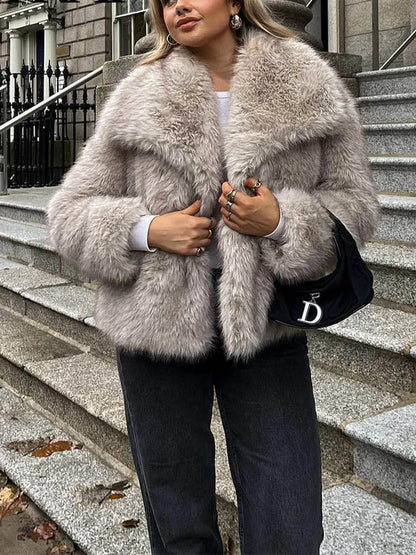 Cropped Faux Fur Jacket Coat for Women