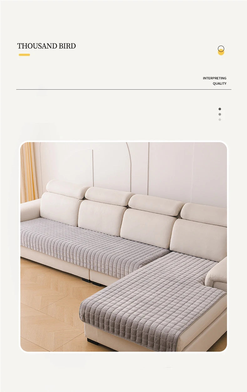 Flannel Sofa Cushion Non-Slip Plush Backrest Cover