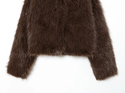 Women's Faux Fur Round Neck Short Jacket