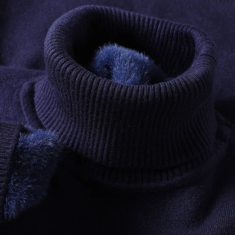 Mens Knitted Turtleneck Sweater Slim Fit Casual