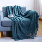 Khaki Knitted Acrylic Blanket with Tassels