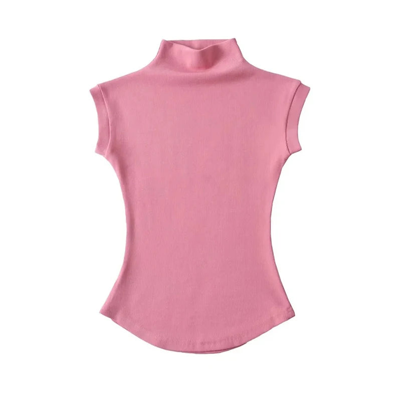 Women Summer Turtleneck Sleeveless Slim Fit Top