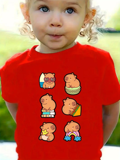 Capybara Print Girls Summer T-Shirt Short Sleeve