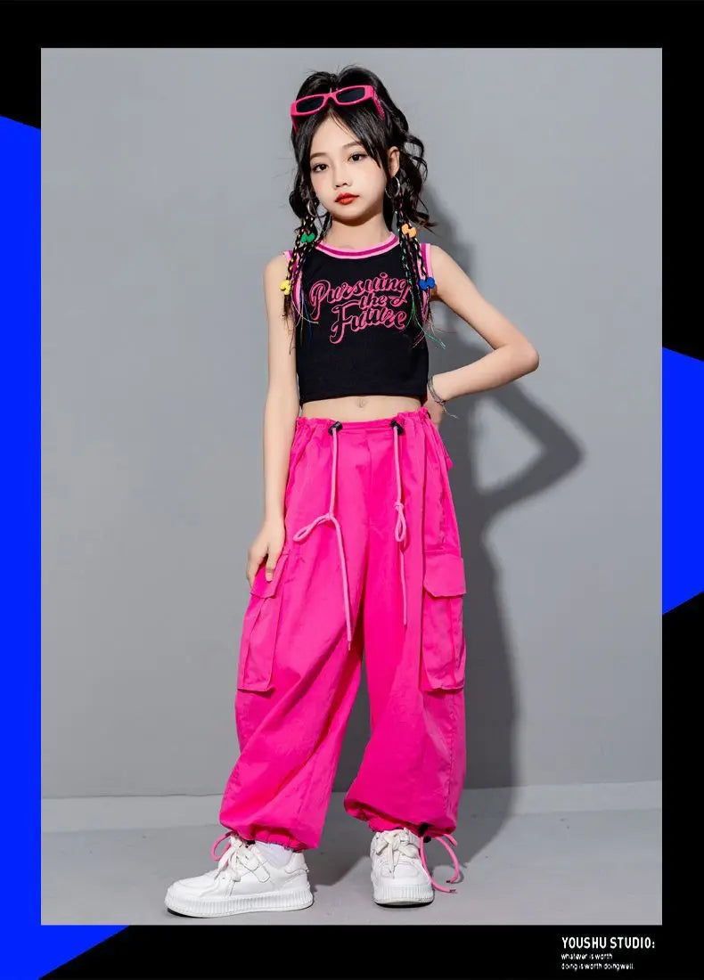 Girls Loose Cargo Pants with Belt for Daily Wear