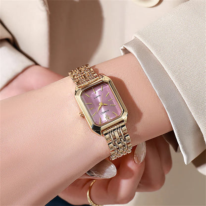 Gold Plated Ladies Quartz Watch Stainless Steel Band