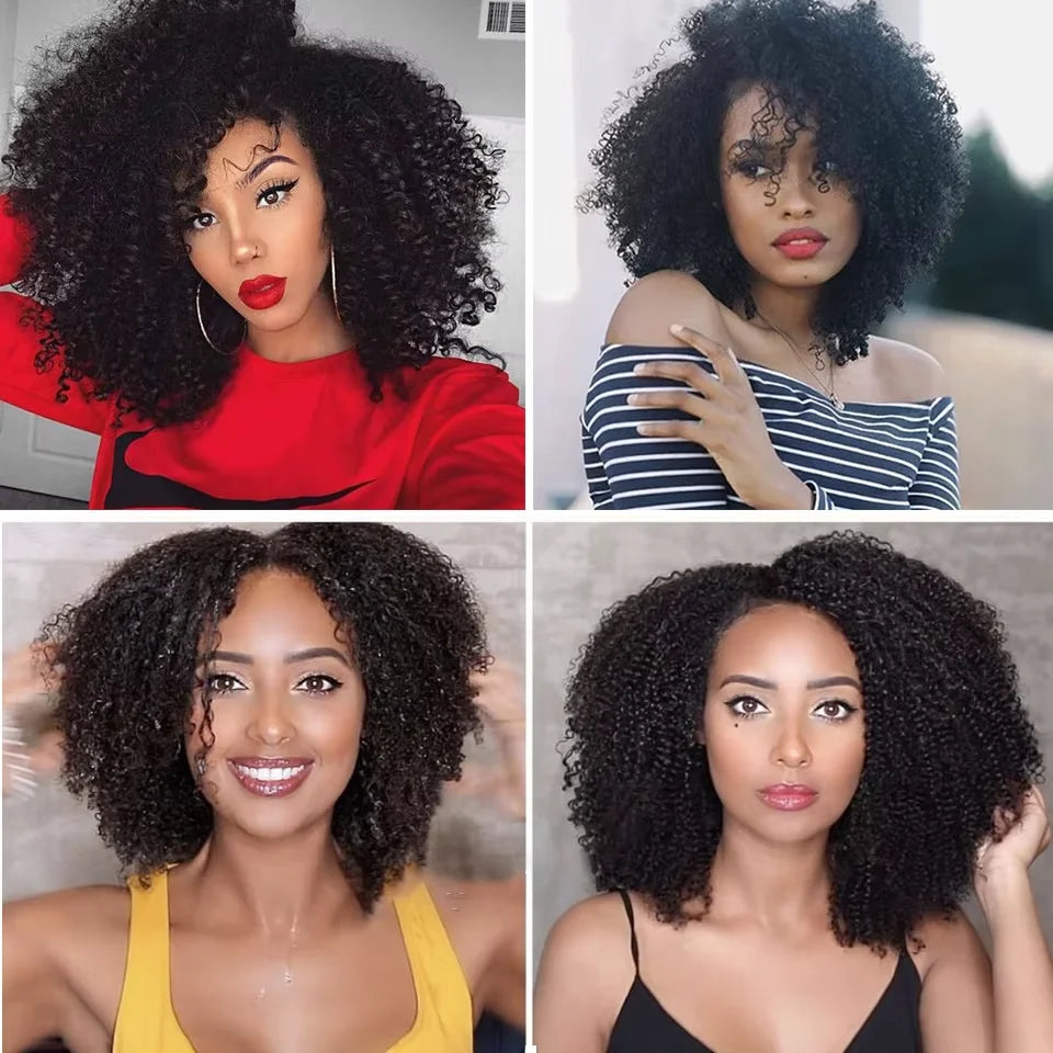 ELISHEVA Indian Human Hair Weave Bundles Kinky Curly Jet Black