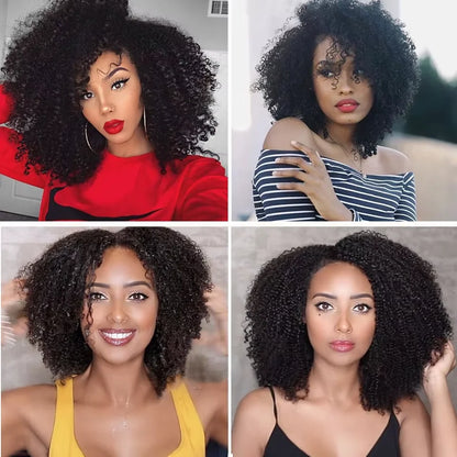 ELISHEVA Indian Human Hair Weave Bundles Kinky Curly Jet Black