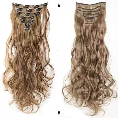 22 Inch Curly Wavy Clip In Hair Extensions Synthetic