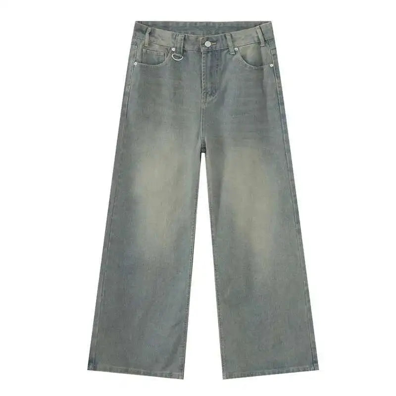 IEFB Vintage Camouflage Men's Loose Denim Jeans Old Blue