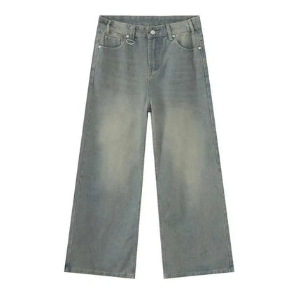 IEFB Vintage Camouflage Men's Loose Denim Jeans Old Blue