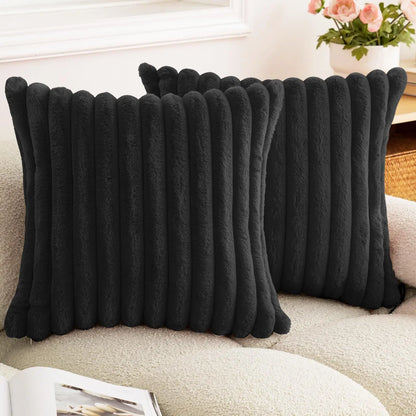 Faux Rabbit Fur Square Cushion Cover Solid Color