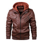 Men's Faux Leather Motorcycle Jacket with Detachable Hood