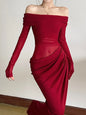 Elegant Slash Neck Ruched Mesh Dress for Women