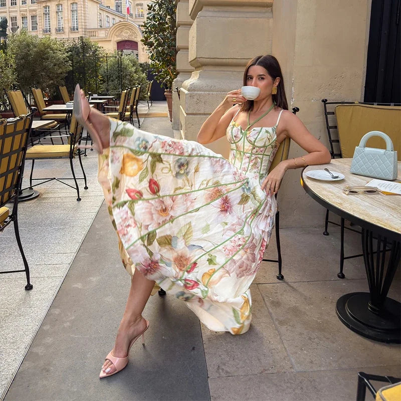 Elegant Printed A-Line Women's Dress in Polyester