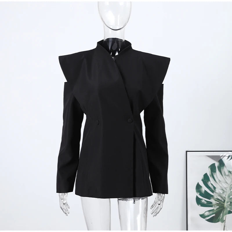 Cold Shoulder Blazer Double Breasted Women Jacket