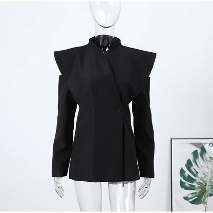 Cold Shoulder Blazer Double Breasted Women Jacket