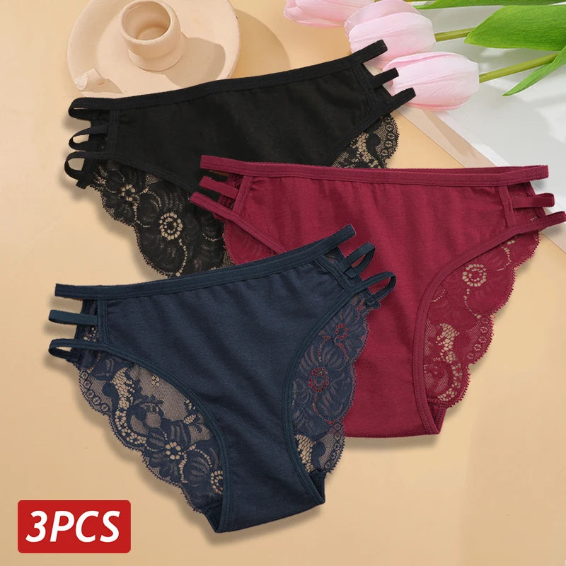 3PC Set Women's Floral Lace Low Rise Briefs