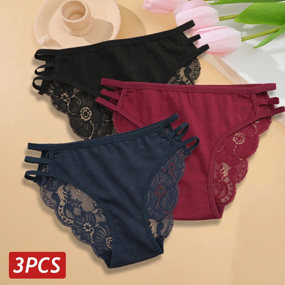 3PC Set Women's Floral Lace Low Rise Briefs