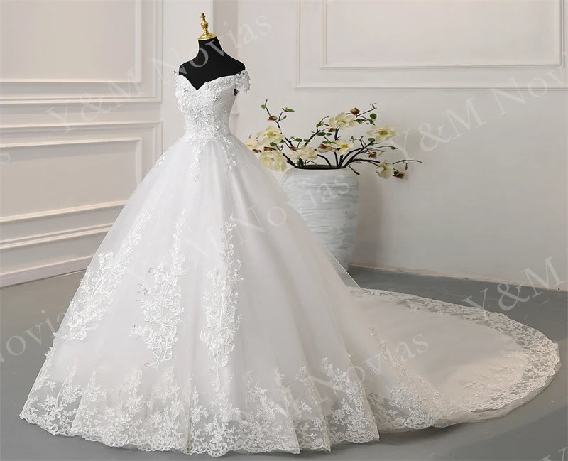Off Shoulder Plus Size Wedding Dress Tulle and Organza
