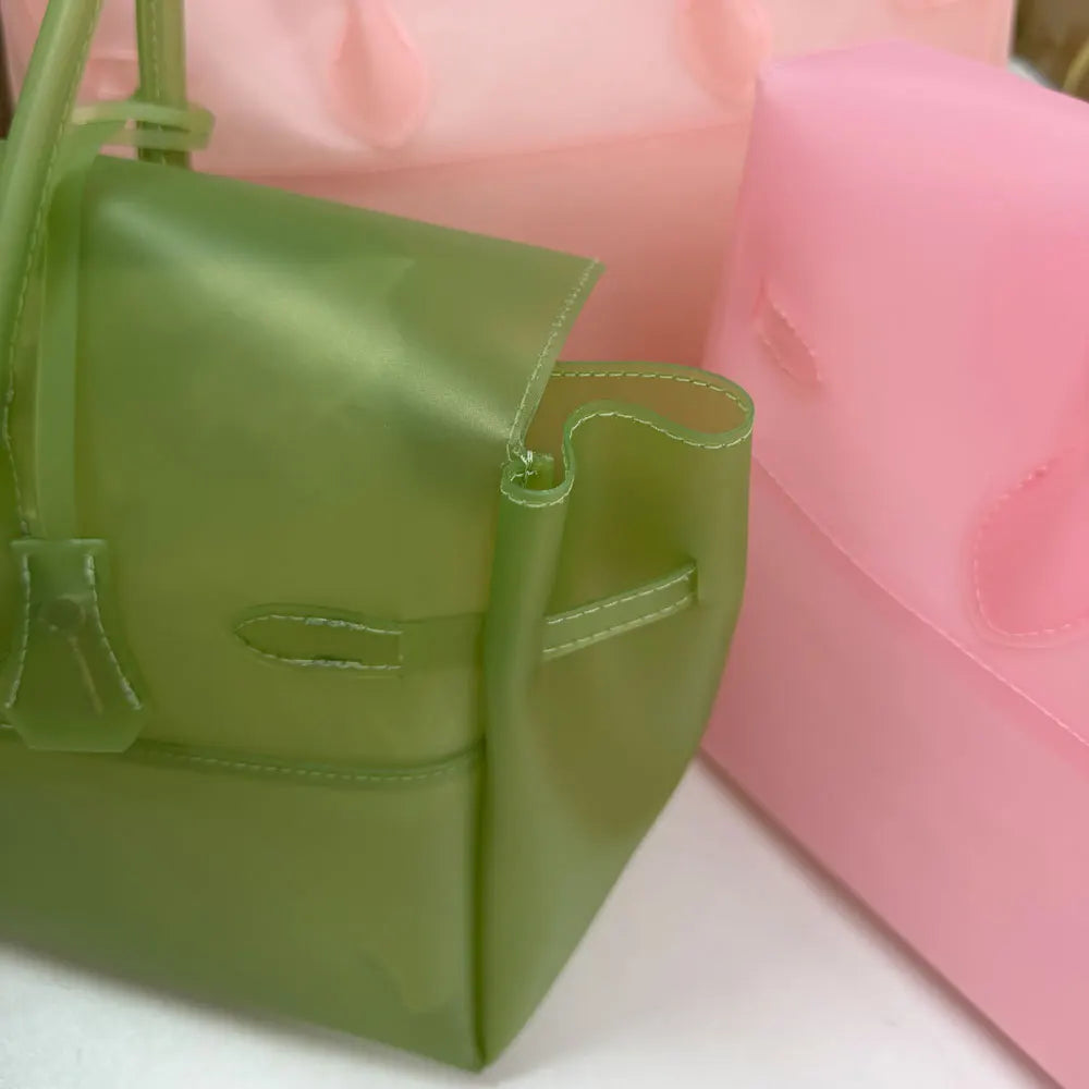 Women Jelly Bag TPU Transparent Tote Shoulder Bag Pink