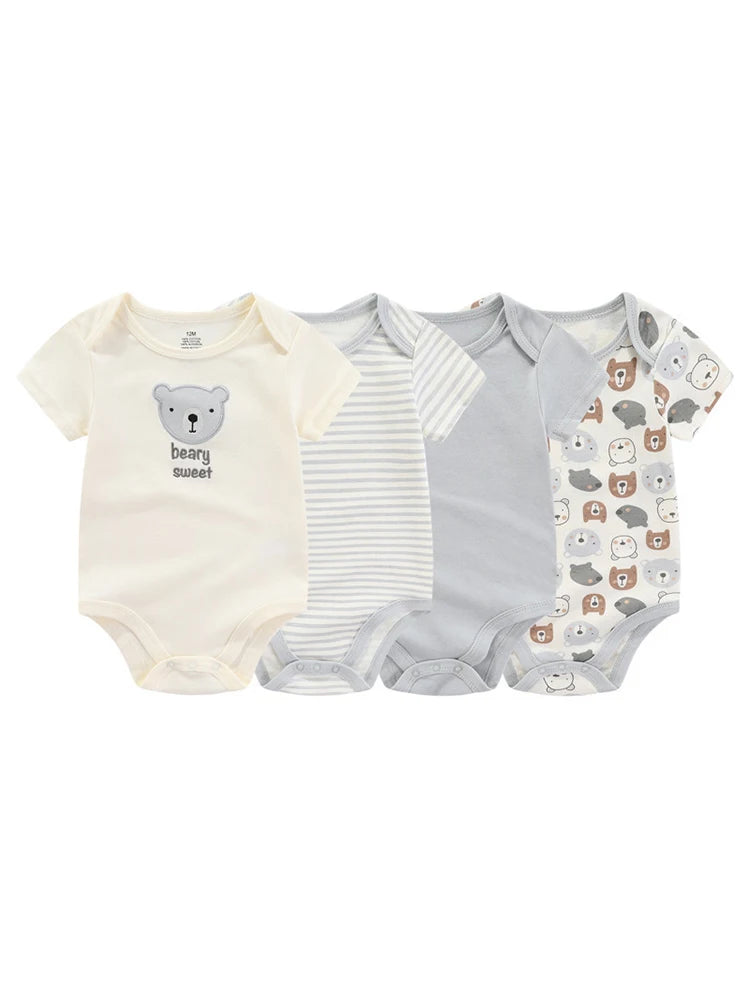 Kiddiezoom Cartoon Baby Bodysuits 100% Cotton 4pcs
