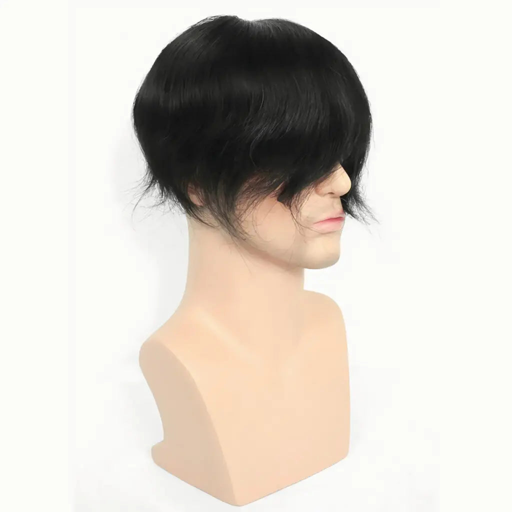 Fine Mono Toupee for Men Natural Black Human Hair