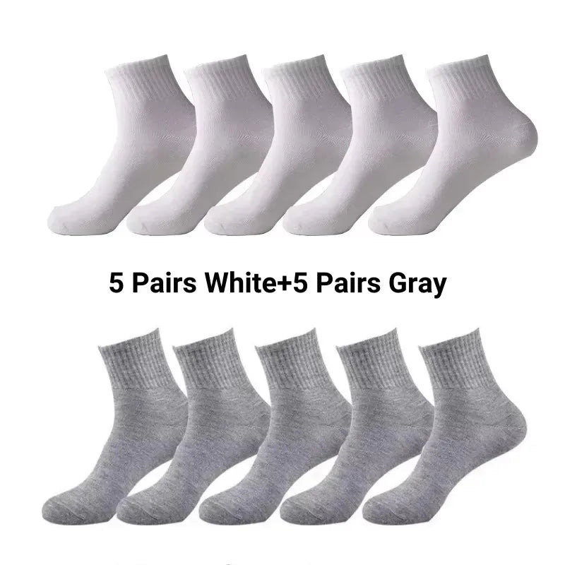 Men's Solid Color Mid-Calf Socks 10 Pairs All Seasons
