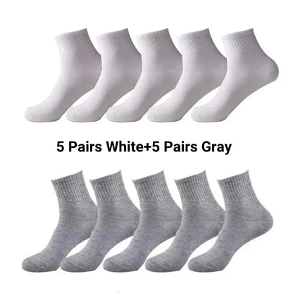 Men's Solid Color Mid-Calf Socks 10 Pairs All Seasons