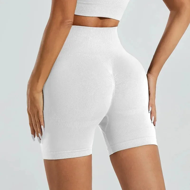 High Waisted Yoga Shorts for Women Nylon Elastane Solid