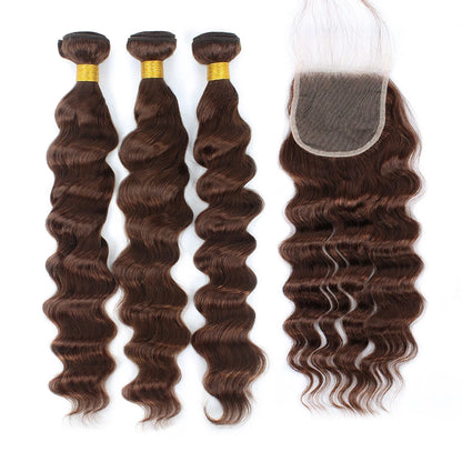Chocolate Brown Loose Wave Human Hair Bundles with Closure