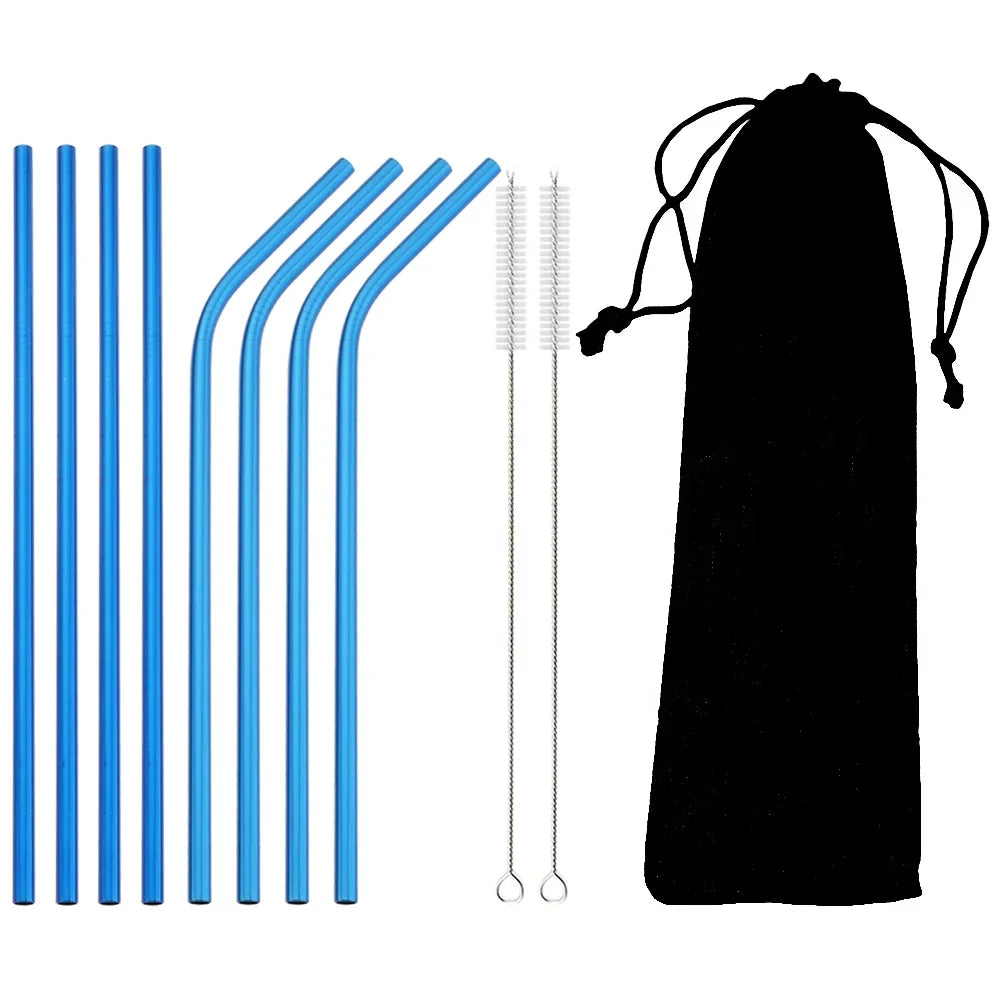 8pcs Colorful Reusable Stainless Steel Drinking Straws