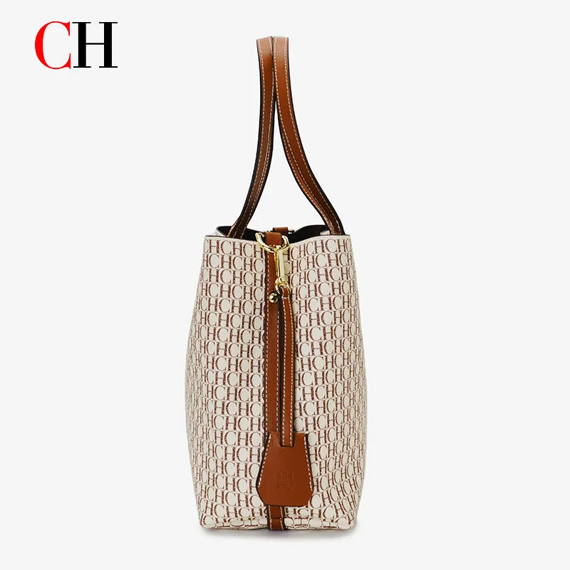 CH Women Monogram Print Shoulder Bag Large Capacity