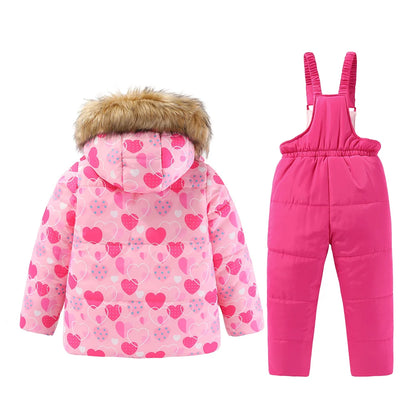Kids Hooded Ski Suit Cotton Winter Outerwear