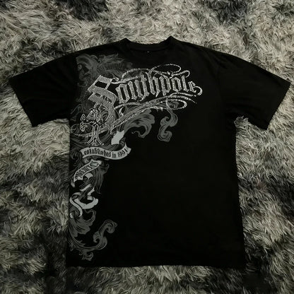 Gothic Style Oversized Cotton T-Shirt for Women