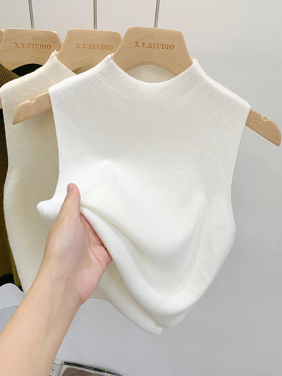 Women Slim Knitted Tank Top Sleeveless Solid Sweater