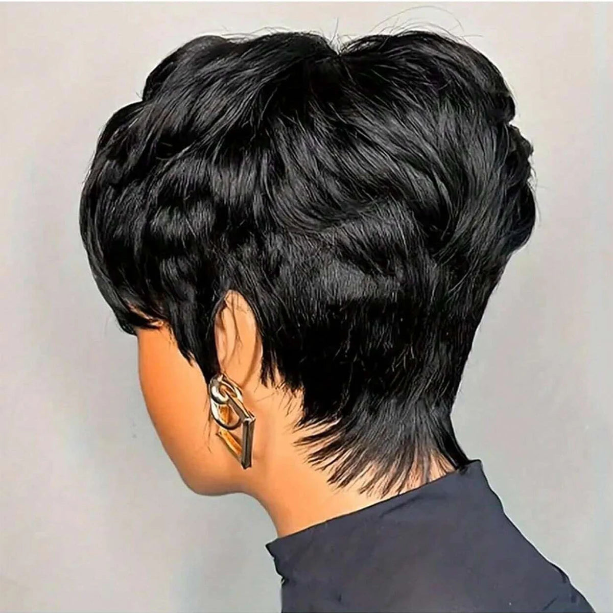 Short Bob Wig Straight Synthetic Wig with Bangs Natural Black