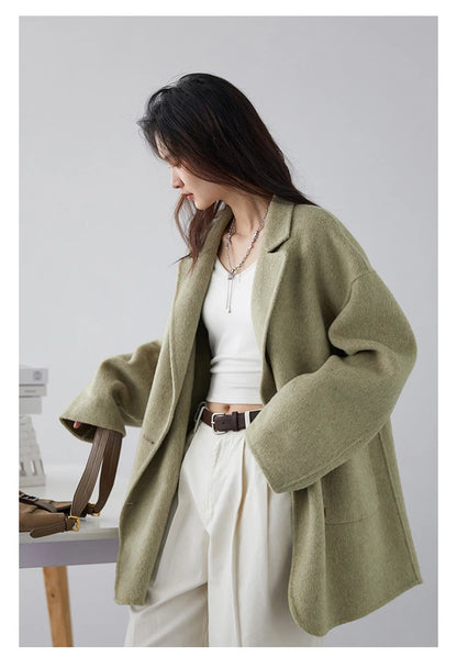 Women's Woolen Double Breasted Jacket Office Lady Outerwear