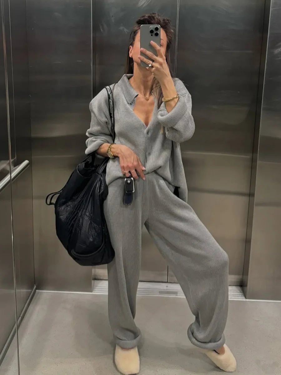 Knit Cardigan Pants Set for Women - Thick and Warm Outfit