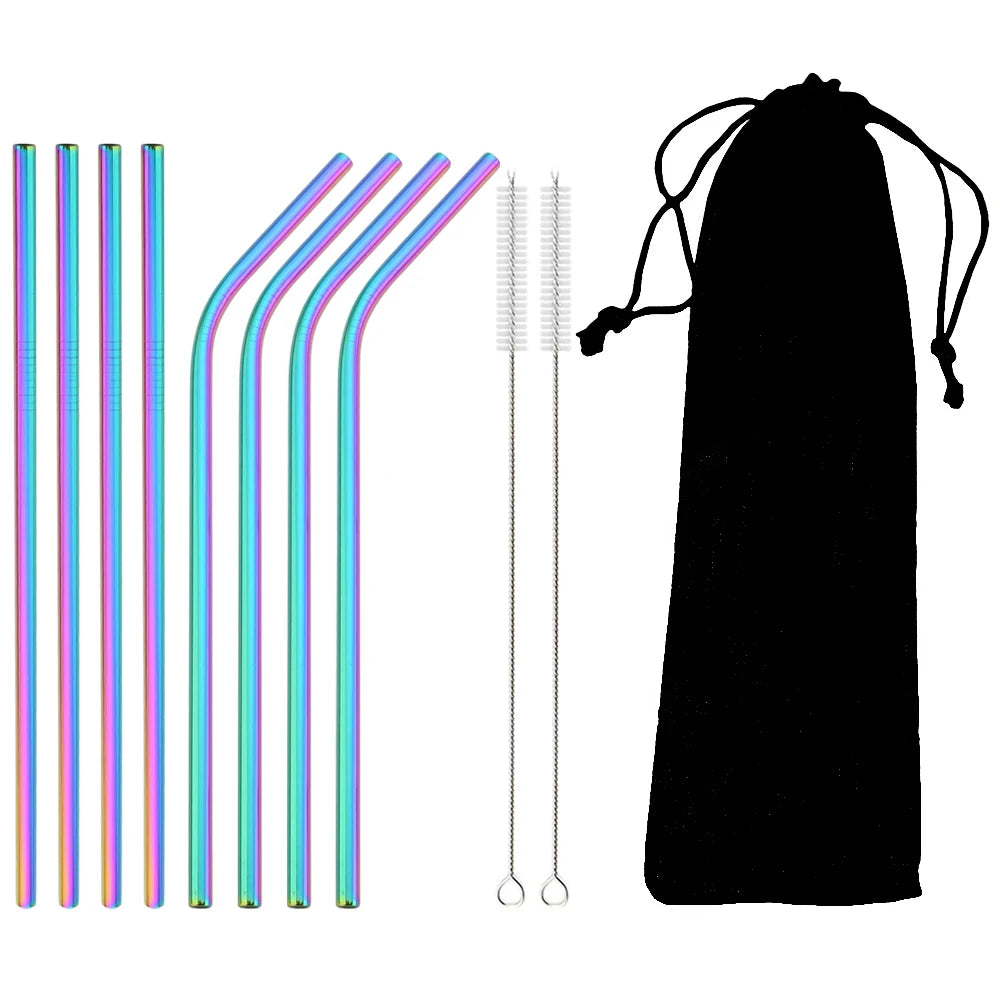 Colorful Metal Drinking Straws Set Stainless Steel