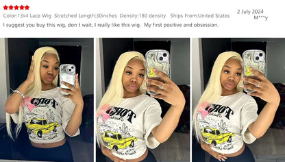 HD Transparent Full Lace Frontal Wig 613 Blonde Straight 46 Inches